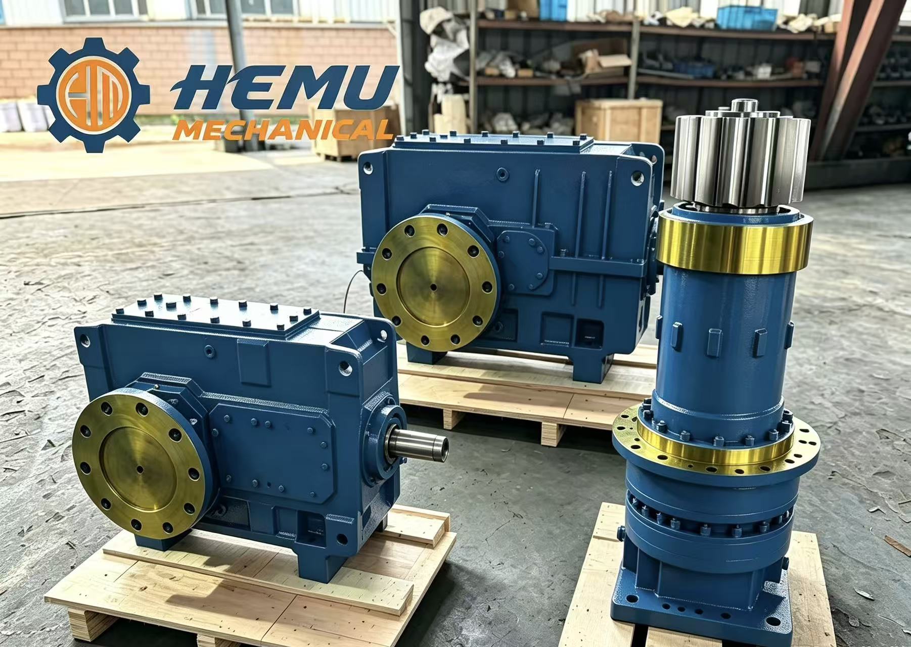 HK Series helical bevel gear motor gear train detail showing helical and bevel gear stages